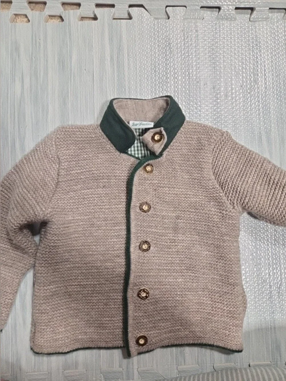 Isar Trachten - Boys German Knit Grey/oatmeal & green Sweater Size 104 4t
